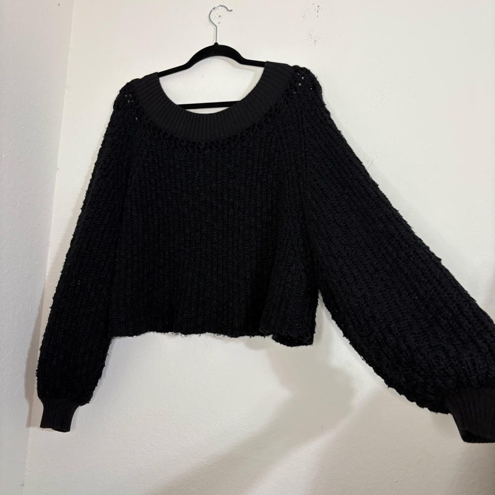 Free People Pandora's Boatneck Sweater in black size Small Oversized - Picture 4 of 13